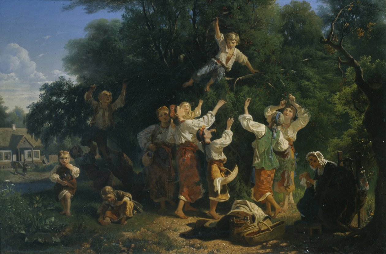 Kirschernte im Obstgarten eines Gutsbesitzers in der Ukraine von Ivan Ivanovich Sokolov