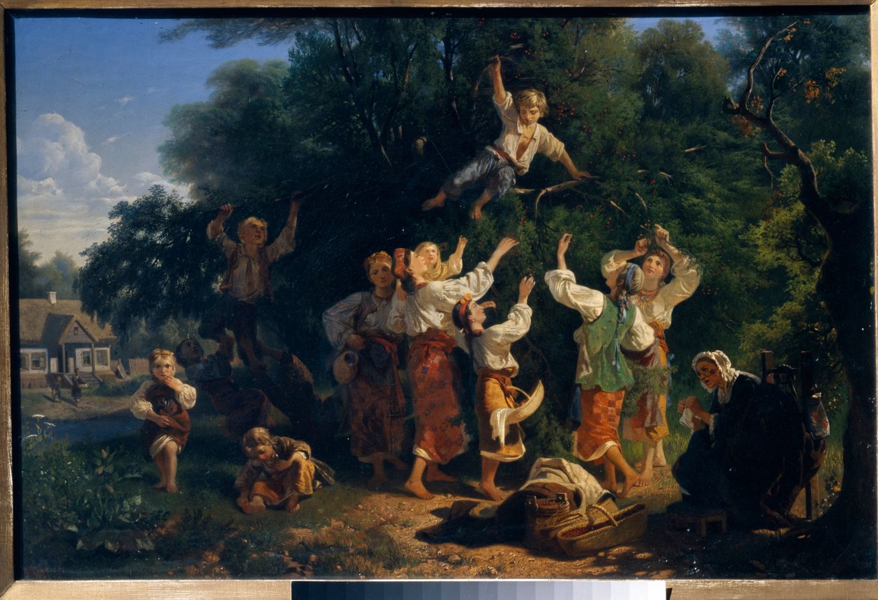 Kirschenpflücken im Obstgarten eines Besitzers in der Ukraine von Ivan Ivanovich Sokolov