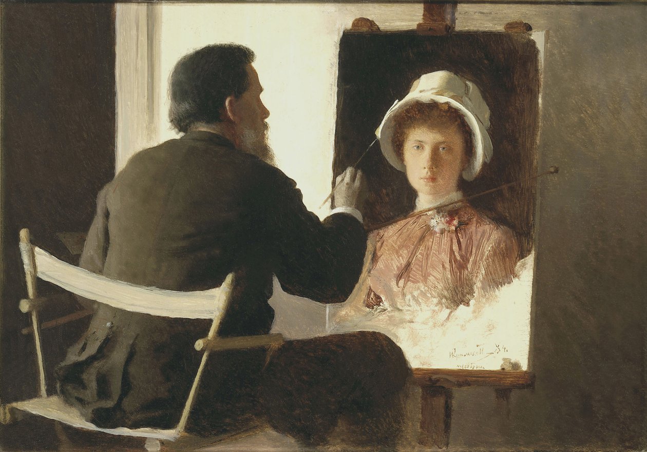 Kramskoy malt ein Porträt seiner Tochter, 1884 von Ivan Nikolaevich Kramskoy