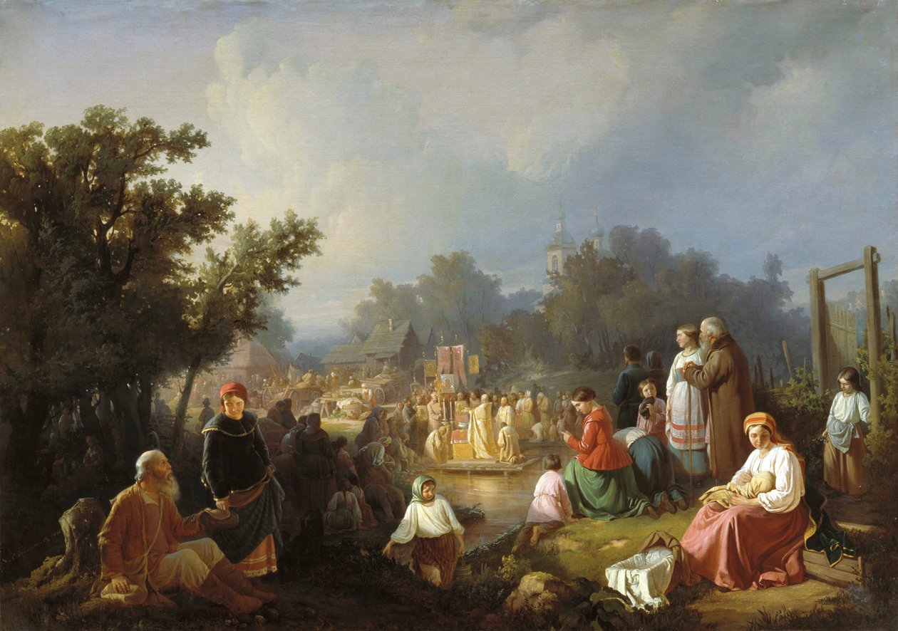 Der Segen der Wasser in einem Dorf, 1858 von Ivan Petrovich Trutnew