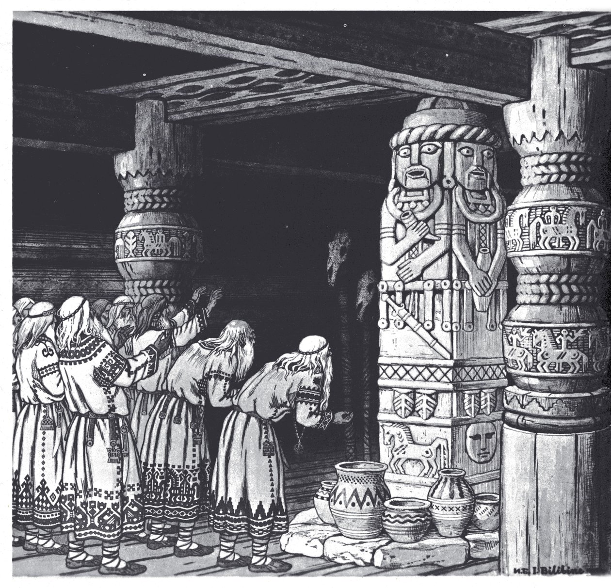 Die Anbetung des Gottes Svetovid, 1934 von Ivan Yakovlevich Bilibin