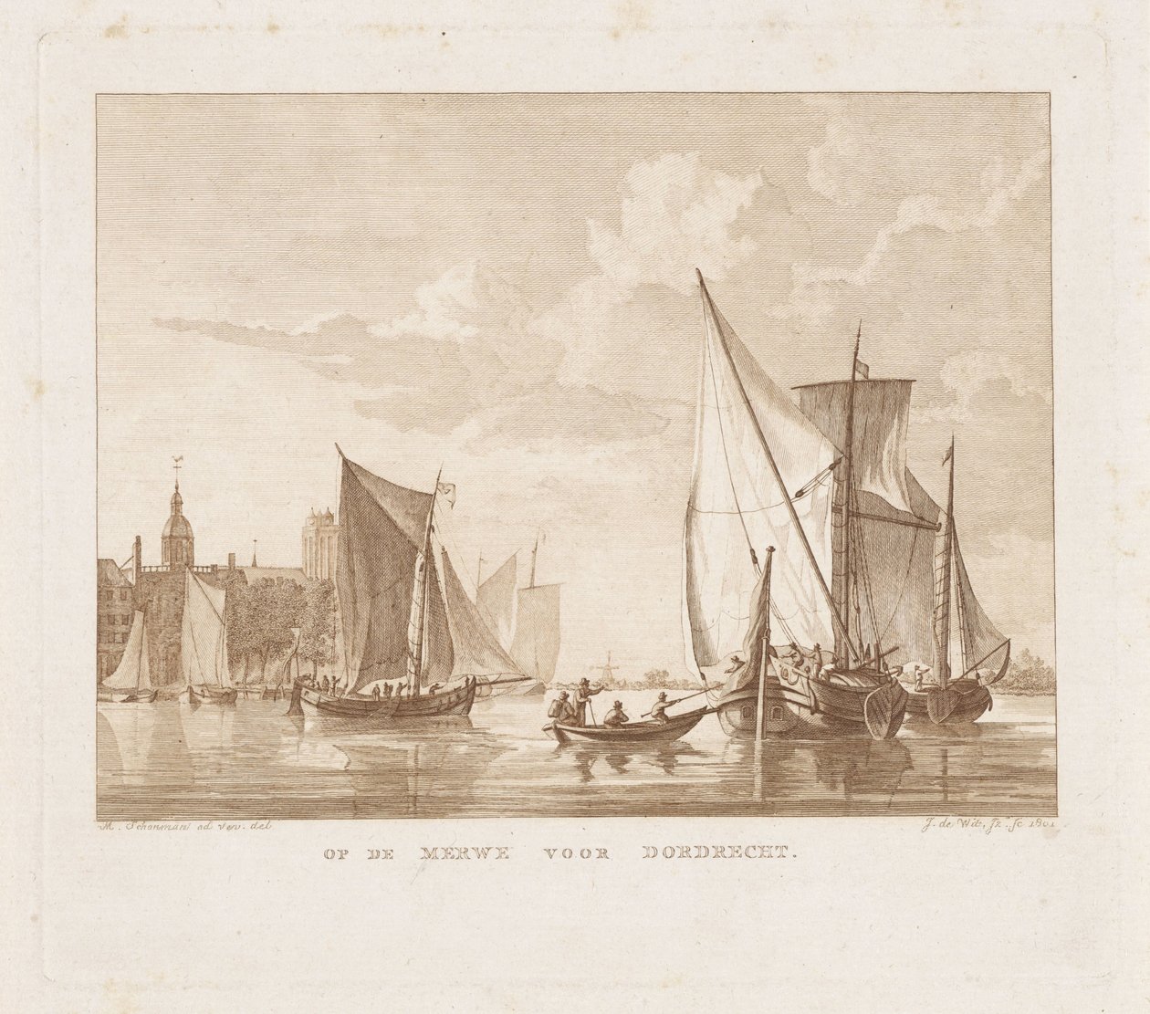 Segelschiffe und ein Boot vor Dordrecht von Izaak Jansz. de Wit