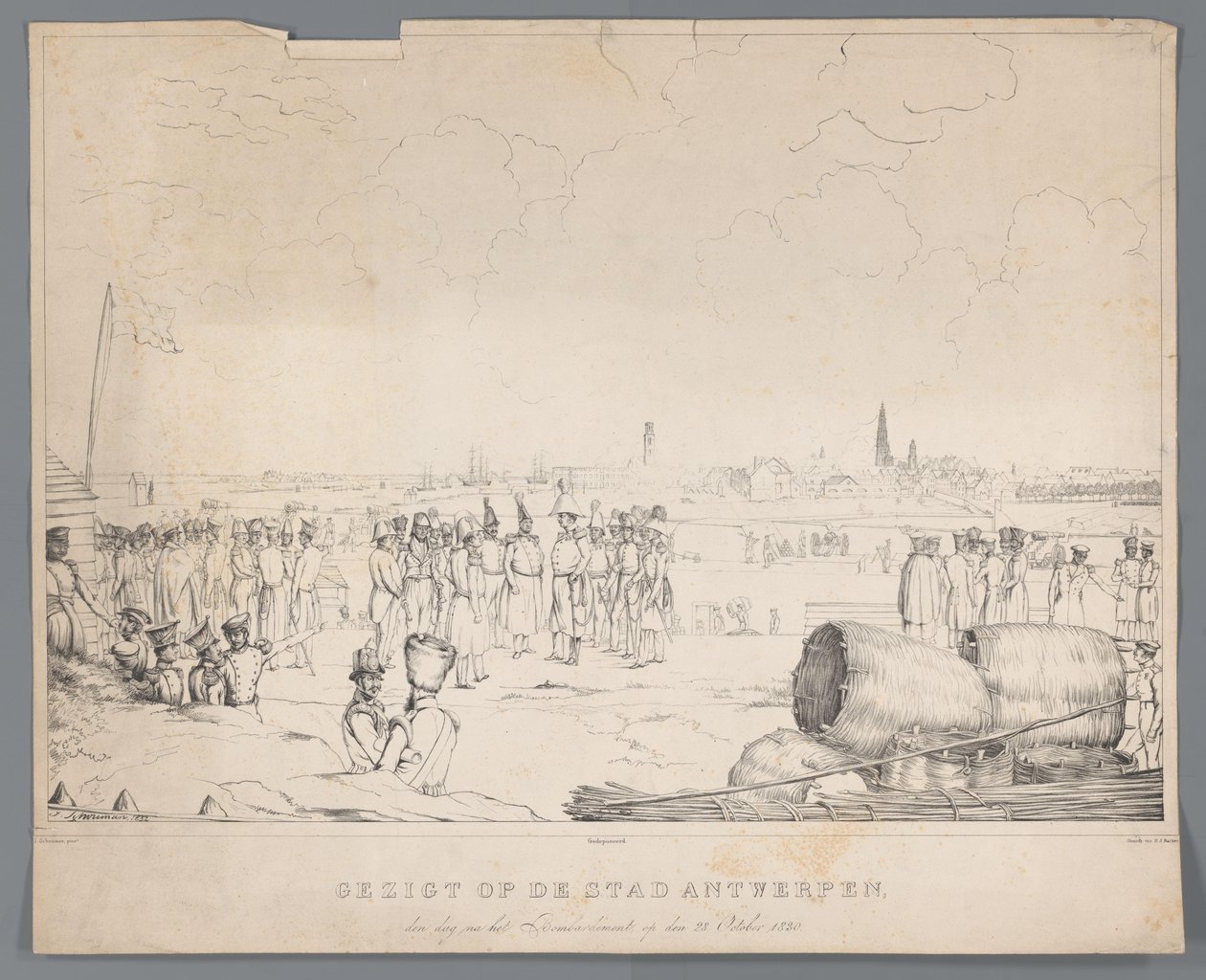 Ansicht der Stadt Antwerpen am Tag nach dem Bombardement, 28. Oktober 1830 von Izaak Schouman