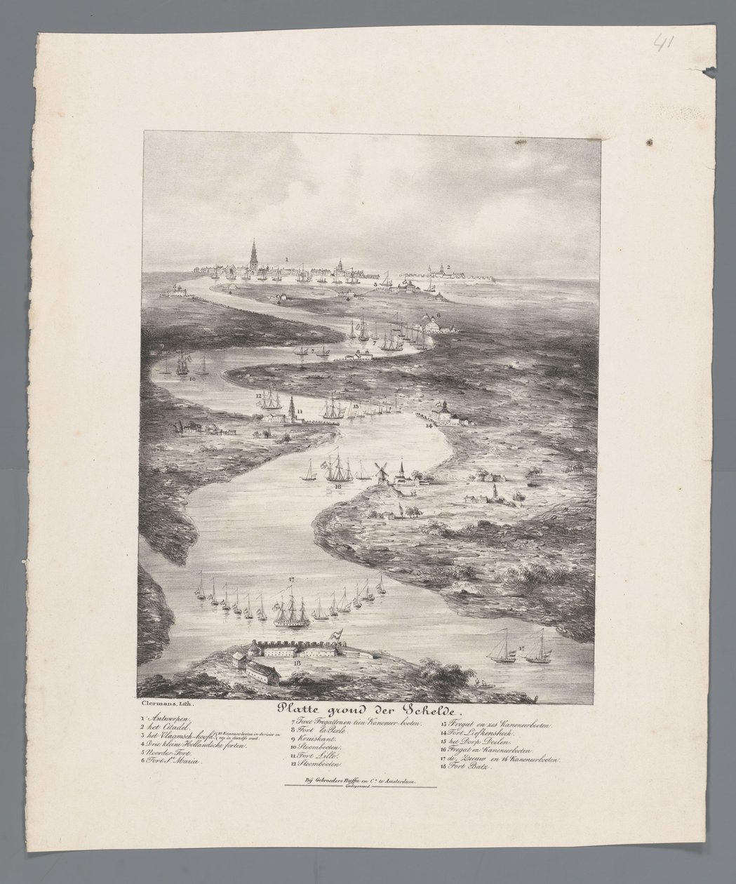 Verlauf der Schelde von Fort Bath bis Antwerpen, 1832 von J.B. Clermans
