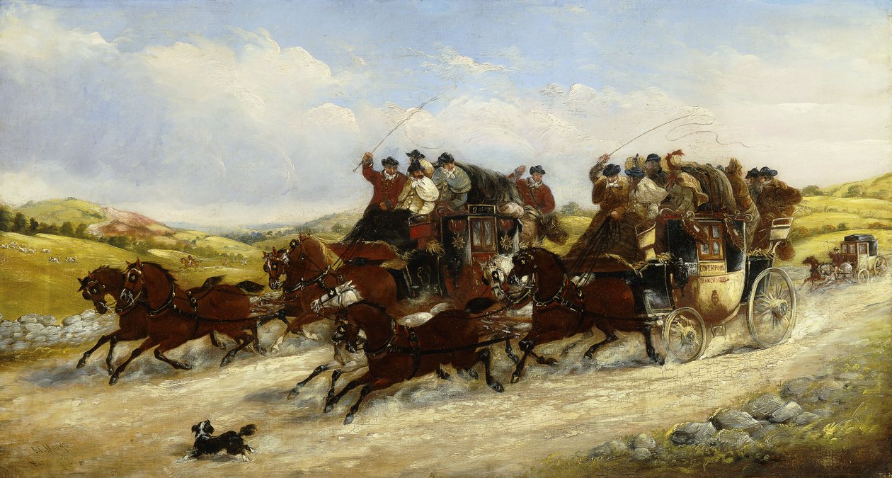 Ein Rennen von Liverpool nach Manchester mit einer Jagd im Hintergrund von J.C. Maggs