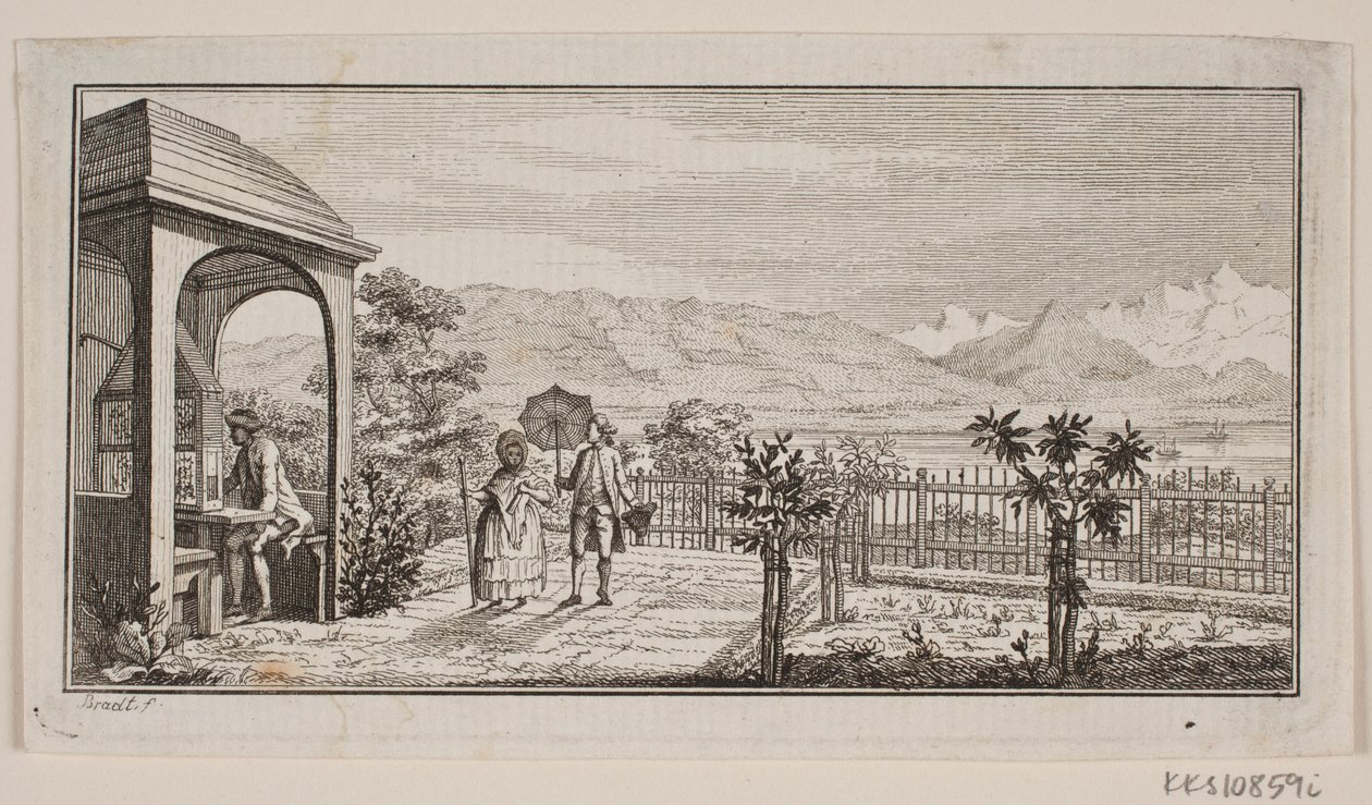 Eine Gartenterrasse in Genthod mit einem spazierenden Paar von J.F. Clemens