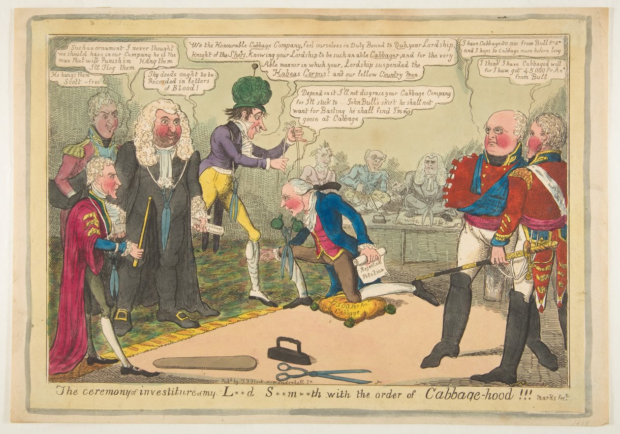 Die Zeremonie der Investitur meines Lords mit dem Orden der Kohlkopfhaube, ca. Juni 1819 von JL Marks