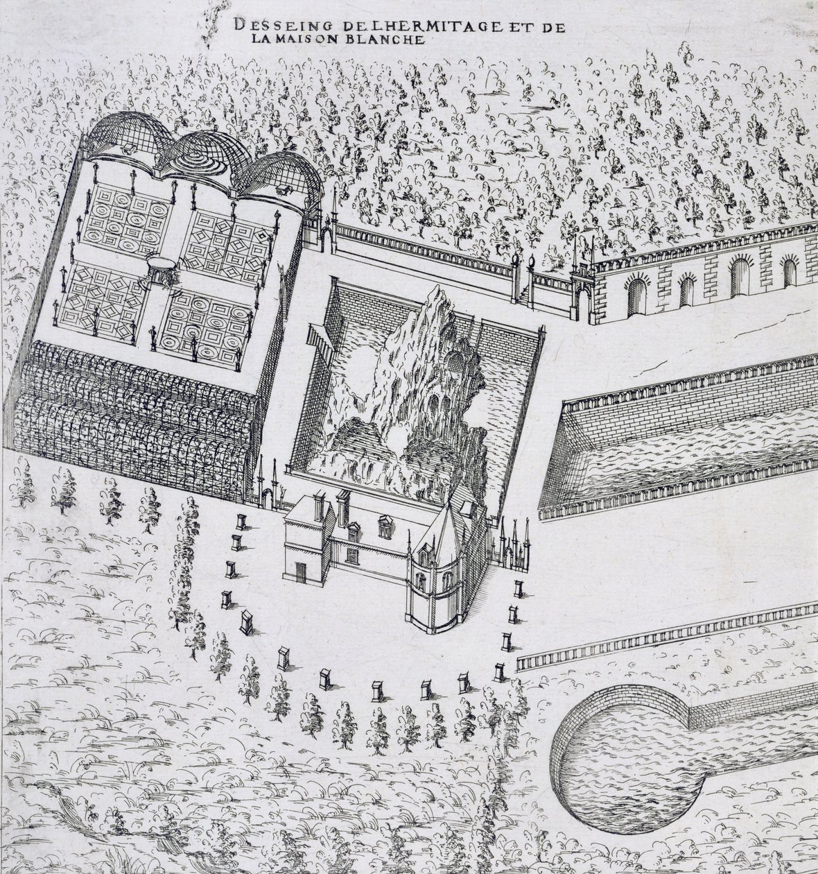 Die Einsiedelei und das Maison Blanc im Schloss Gaillon, aus 