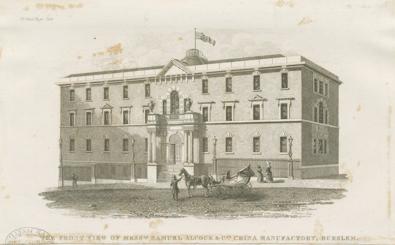 Burslem - Fabrik von Messrs. Samuel Alcock & Co.: Stahlstich von J Barlow