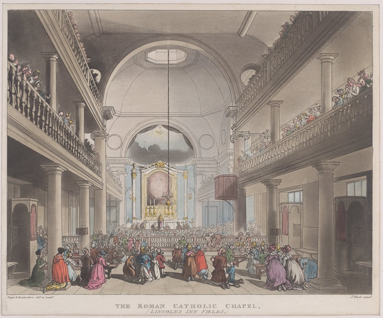 Die römisch-katholische Kapelle, Lincolns Inn Fields, 1. April 1808 von J. Bluck