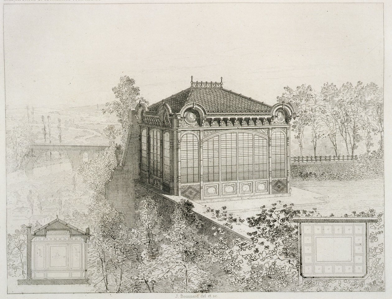 Pläne und Aufriss eines Gartenpavillons, ca. 1880 von J. Boussard