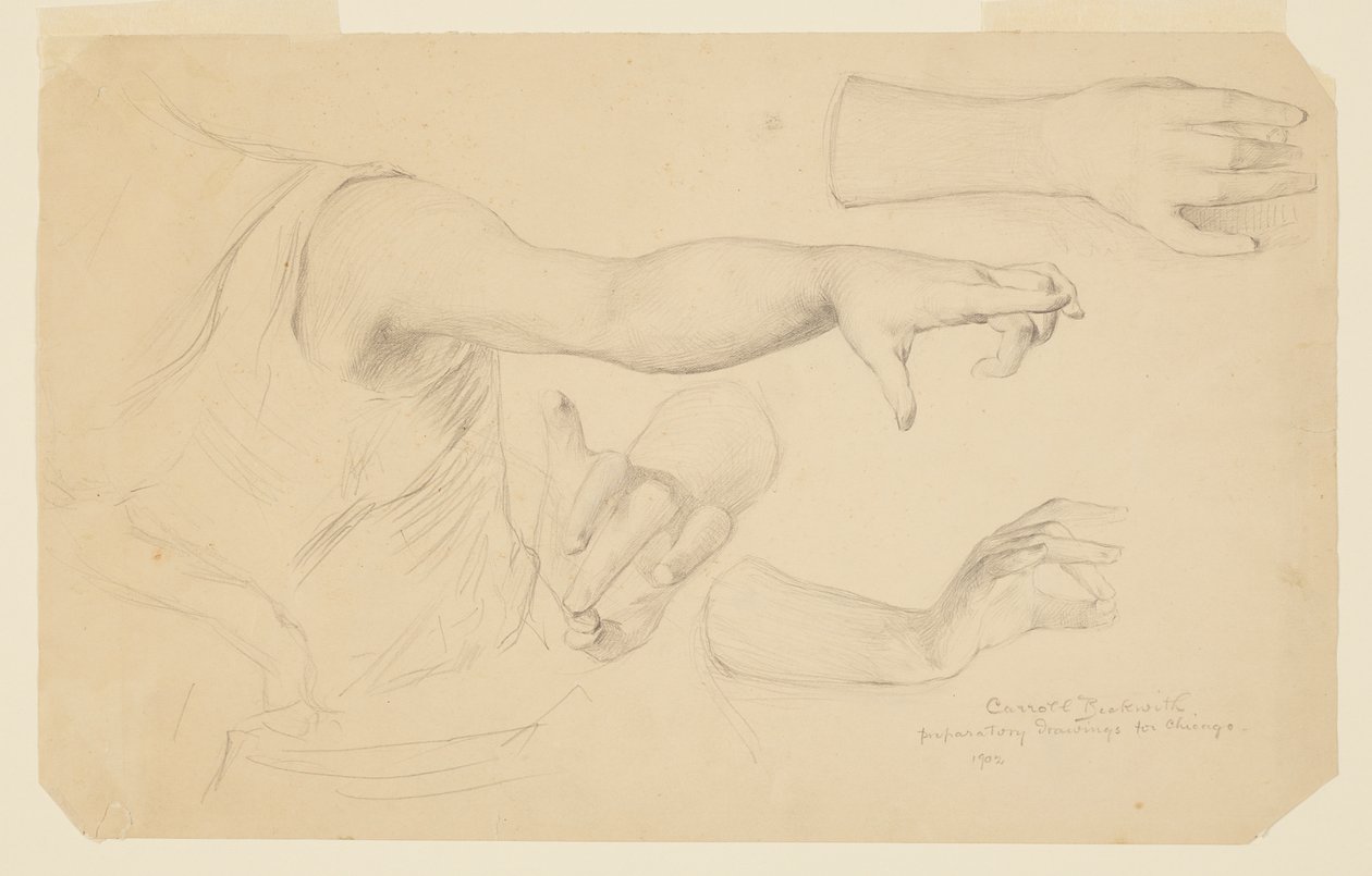 Studien von Händen für die Kuppel des Gebäudes für Manufakturen und freie Künste, Weltausstellung in Chicago, IL von J. Carroll Beckwith