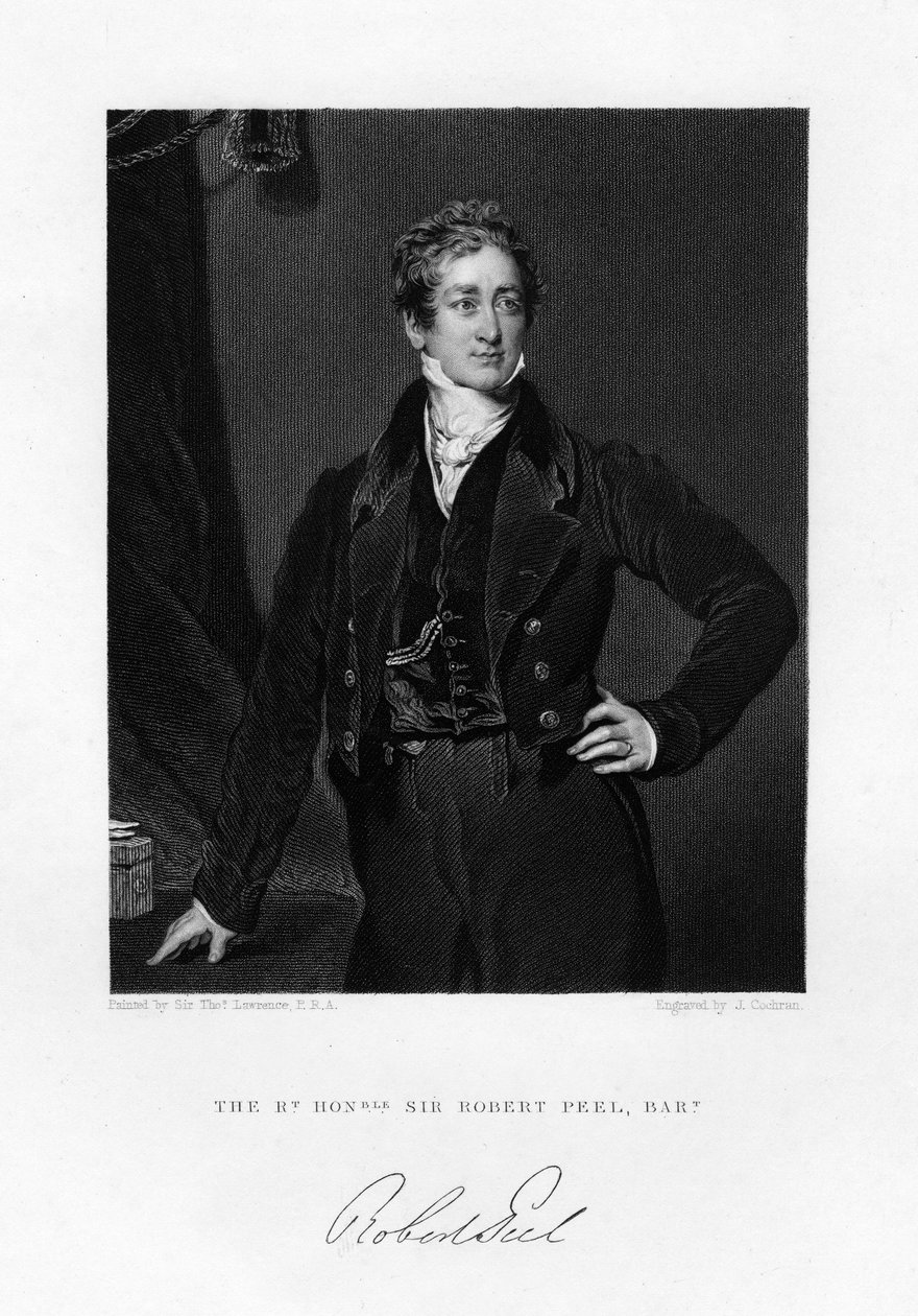 Sir Robert Peel, britischer Premierminister, 19. Jahrhundert von J. Cochran