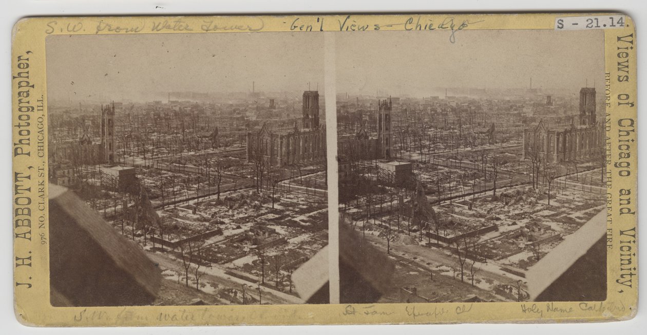 Stereographische Ansicht nach Südwesten vom Wasserturm nach dem Chicagoer Feuer von J. H. Abbott
