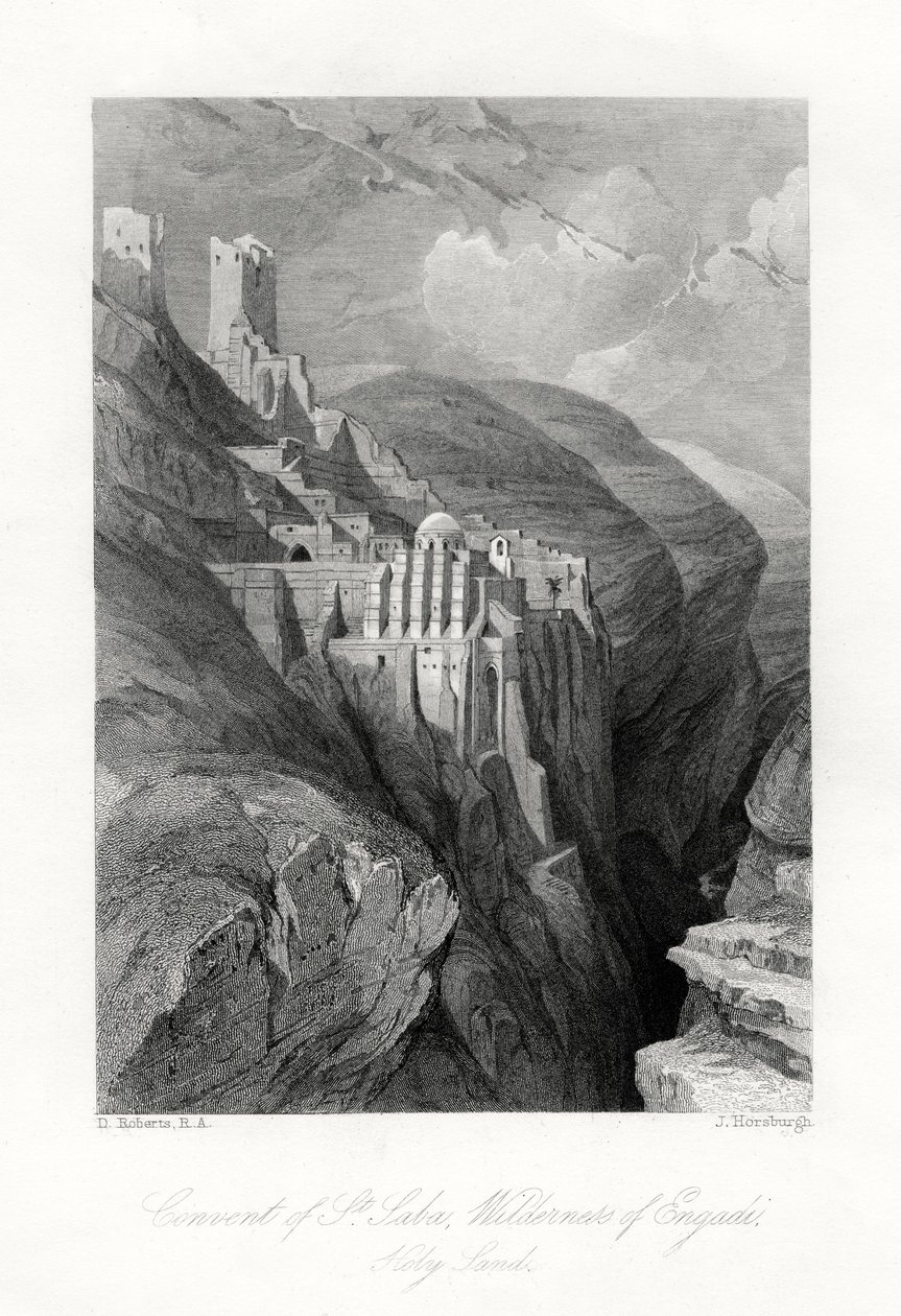 Das Kloster St. Saba, Wildnis von Engadi, Heiliges Land, 19. Jahrhundert von J. Horsburgh