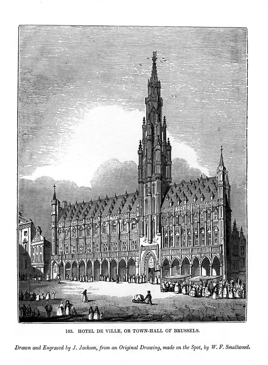 Hotel de Ville, oder Rathaus von Brüssel, 1843 von J. Jackson