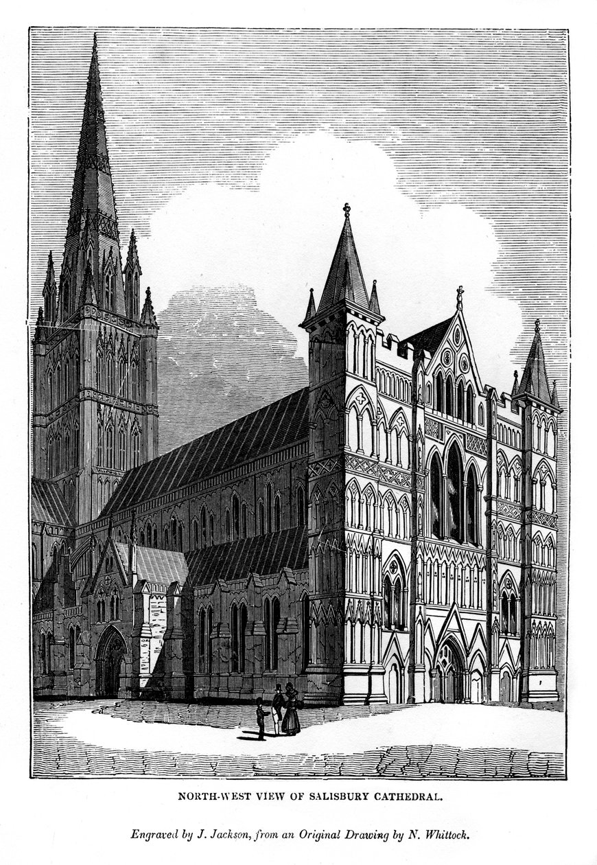 Nordwestansicht der Kathedrale von Salisbury, 1843 von J. Jackson