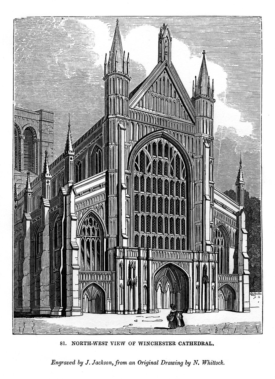 Nordwestansicht der Kathedrale von Winchester, 1843 von J. Jackson