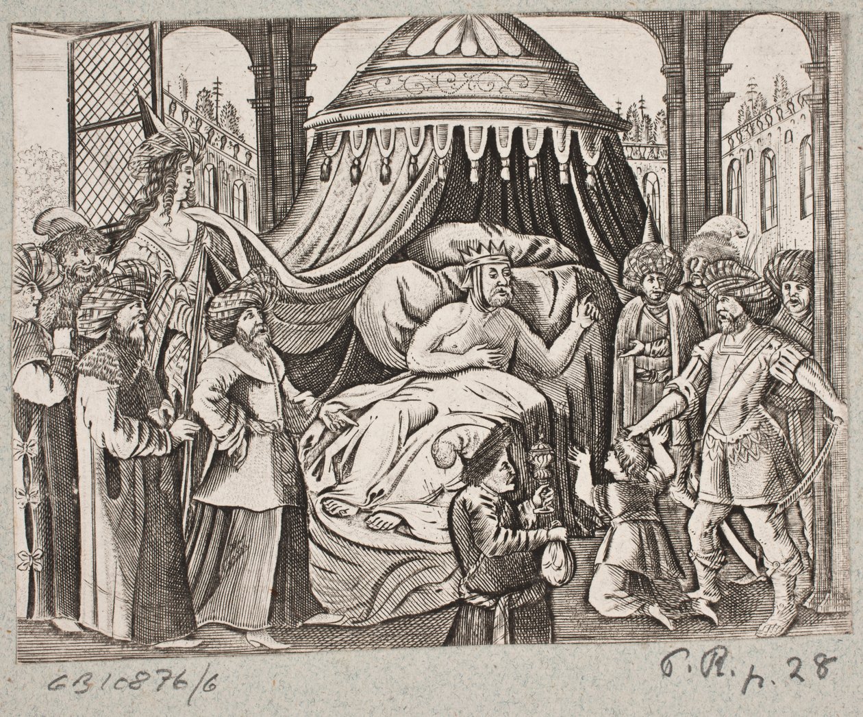 Illustration zu Adam Olearius, „Persianischer Rosenthal von einem Sinnreichen Poeten Schich Saadi […]“, Schleswig 1660 von J. Muller
