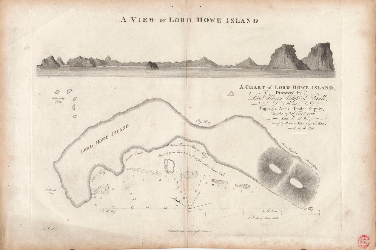 Eine Karte von Lord Howe Island von J. Stockdale