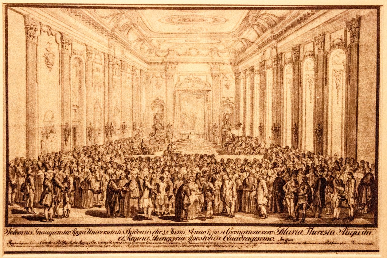 Eröffnungszeremonie der Universität im Staatszimmer des Buda-Palastes, 25. Juni 1780 von Jacob Mathias Schmutzer