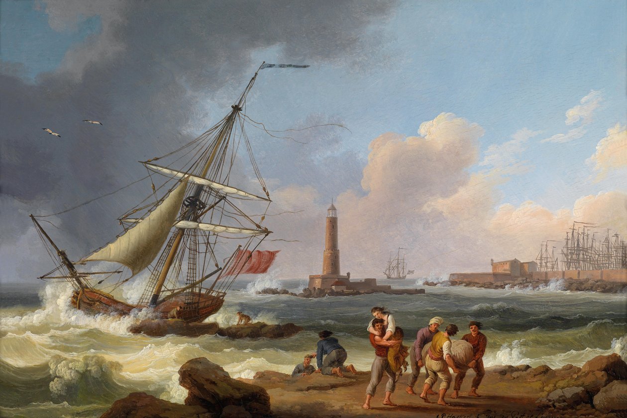 Der Hafen von Livorno mit der Rettung Schiffbrüchiger von Jacob Philippe Hackert