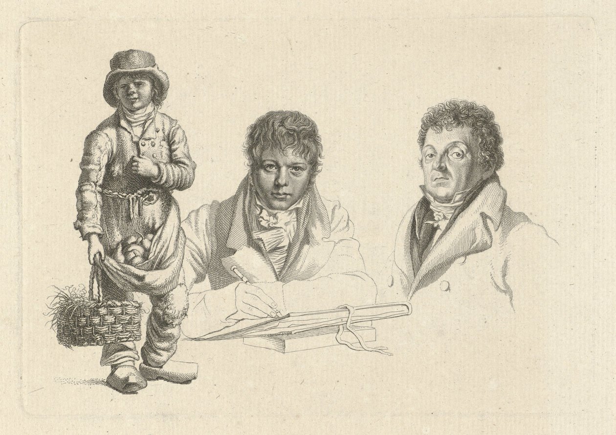 Porträts von J.P. Visser Bender und P.Pz. Barbiers neben einem Jungen von Jacob Ernst Marcus