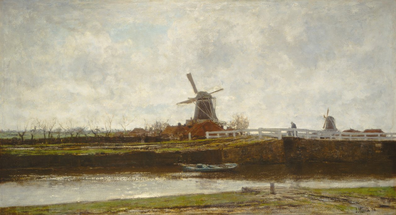 Ansicht der Mühle und Brücke am Noordwest Buitensingel in Den Haag, 1873 von Jacob Henricus Maris