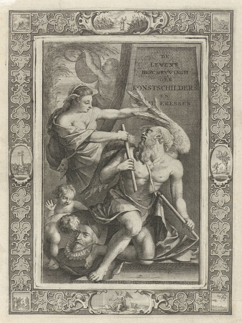 Verbildlichung zähmt Vater Zeit (Titelblatt für: J.C. Weyerman. De levens-beschryvingen der Nederlandsche konst-schilders en konst-schilderessen, 1729) von Jacob Houbraken