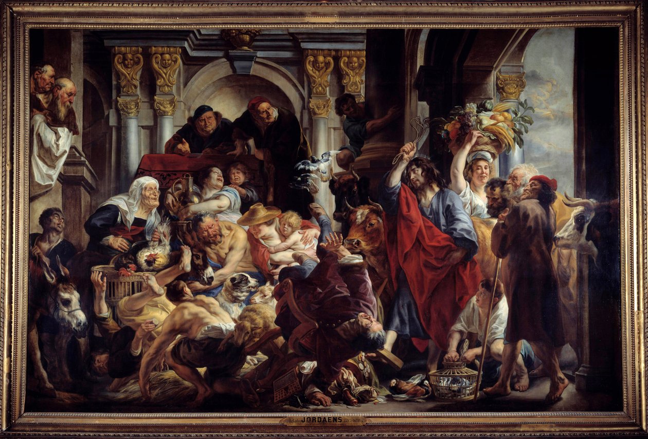 Jesus vertreibt die Händler aus dem Tempel. Gemälde von Jacob Jordaens (1593-1678) 17. Jahrhundert von Jacob Jordaens