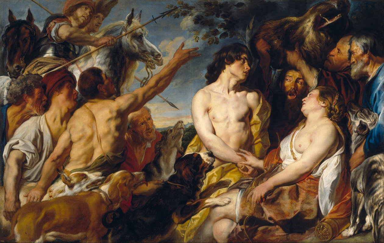 Plexippus und Toxeus stehlen den Kopf des kaledonischen Ebers von Atalanta, ihr von Meleager gegeben (Ovid, Met. VIII, 260-444) von Jacob Jordaens