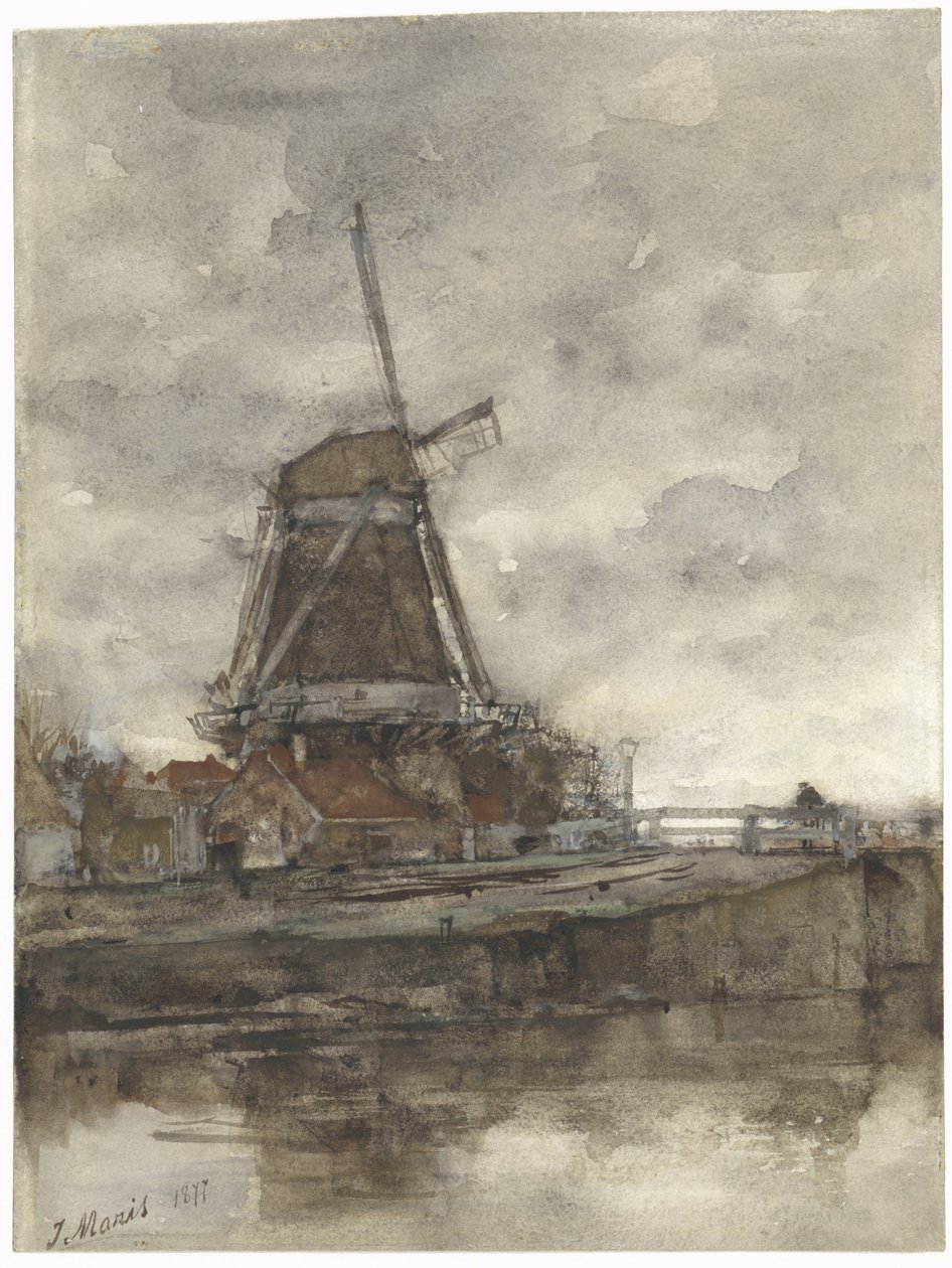 Mühle und die Brücke bei der Nord-West-Buitensingel in Den Haag von Jacob Maris