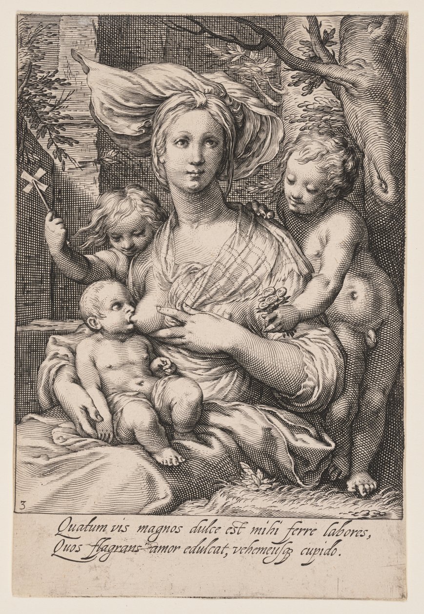 Nächstenliebe, aus Die Sieben Tugenden von Jacob Matham