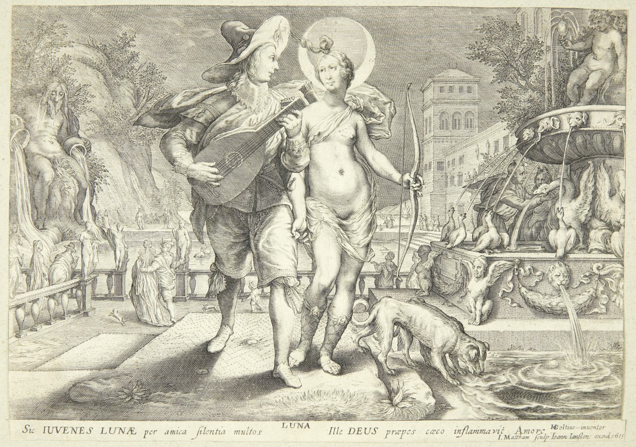Diana als Luna begleitet von einem jungen Musiker von Jacob Matham