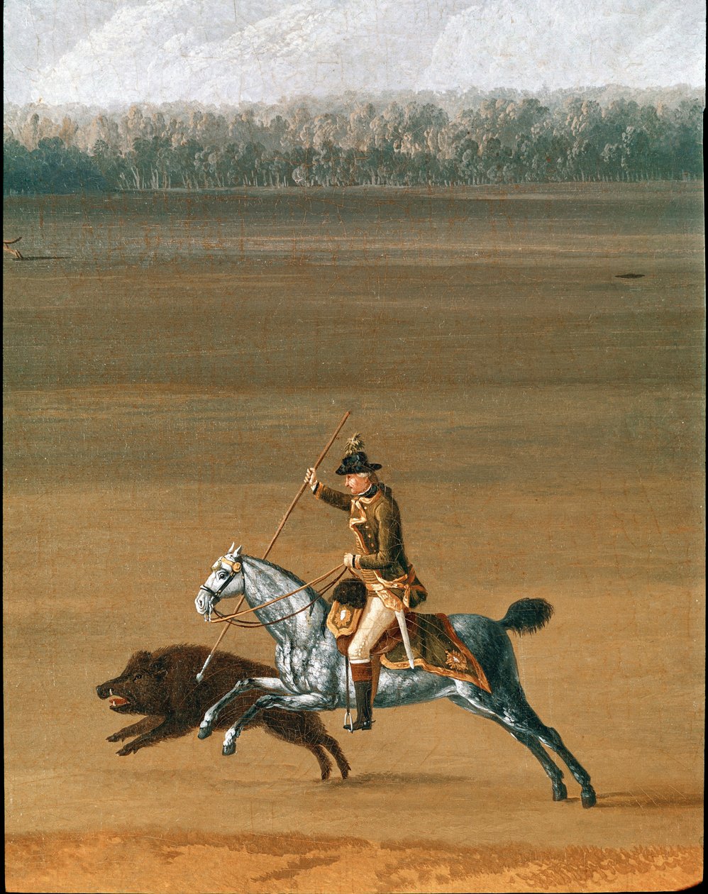 Ferdinand IV. jagt Wildschweine auf dem Anwesen von Cassano Detail Gemälde von Jakob Philipp Hackert (1737-1807) 18. Jahrhundert Neapel Museo Nazionale di Capodimonte von Jacob Philippe Hackert