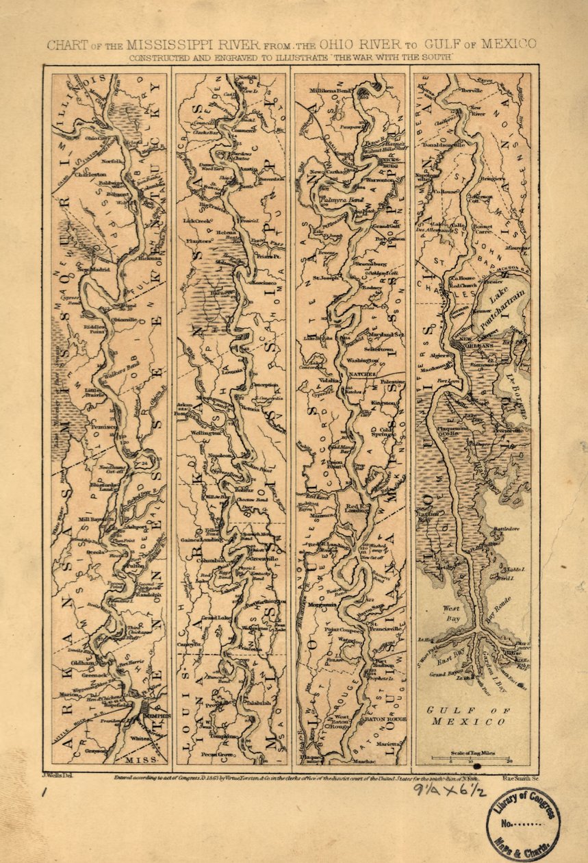 Karte des Mississippi von Ohio bis zum Golf von Mexiko von Jacob Wells