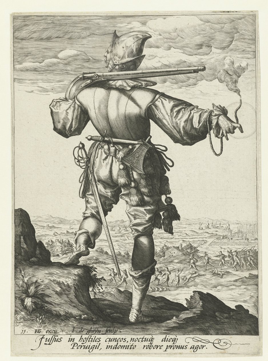 Musketier (Hakenbüchsen-Schütze?) mit Helm von Jacob de Gheyn (II)
