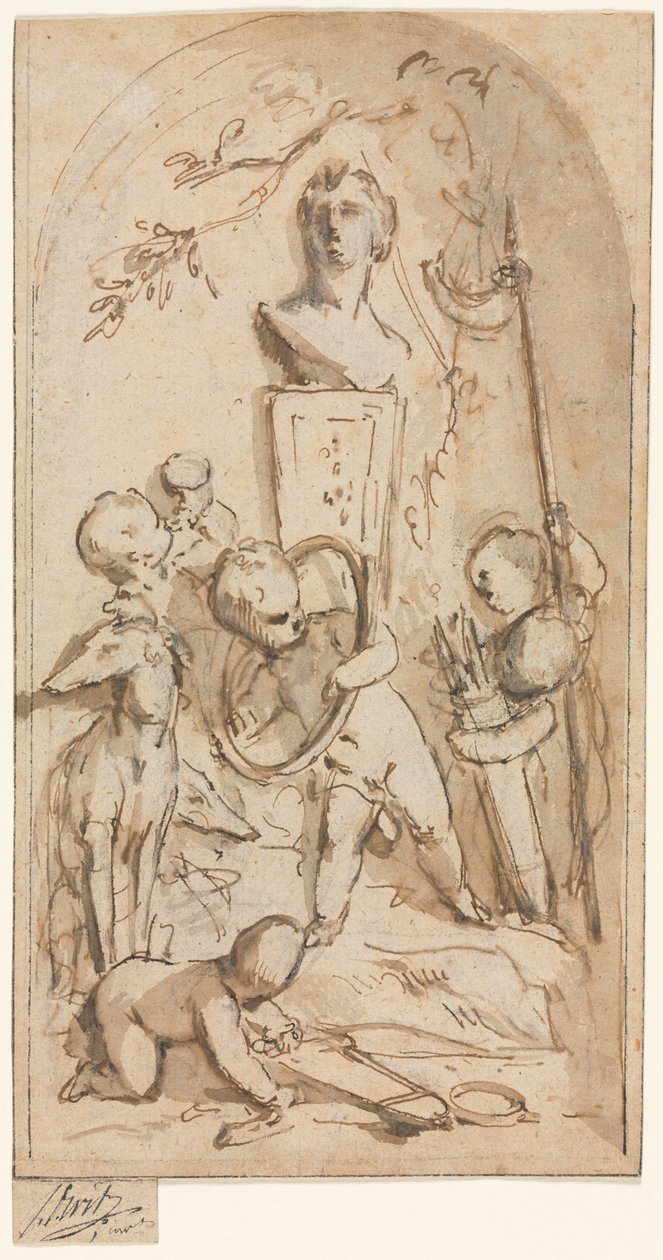 Büste der Diana mit Putti und Jagdattributen von Jacob de Wit