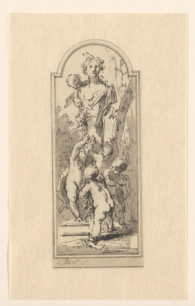 Putti mit Büste einer Frau zwischen Bäumen von Jacob de Wit