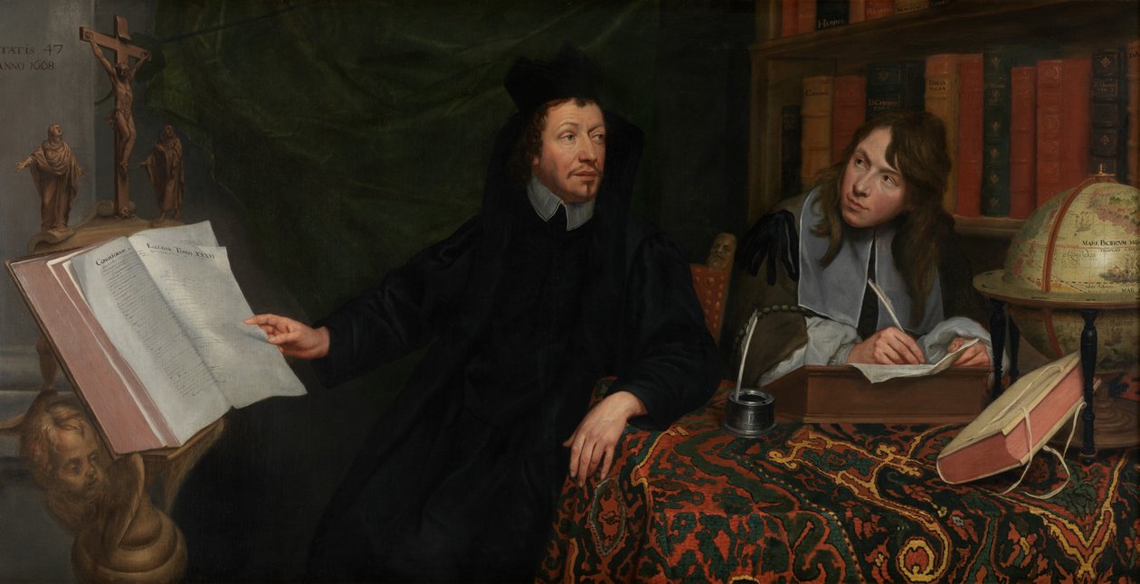 Porträt eines Theologen mit seinem Sekretär von Jacob van Oost