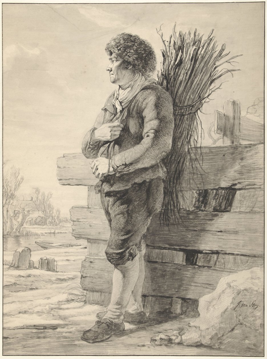 Stehender Mann mit einem Bündel Zweige auf dem Rücken von Jacob van Strij
