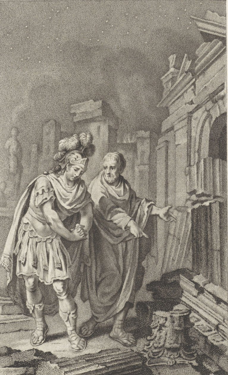 Scipio Aemilianus vor den Ruinen von Karthago in Begleitung von Polybius, 1797 von Jacobus Buys