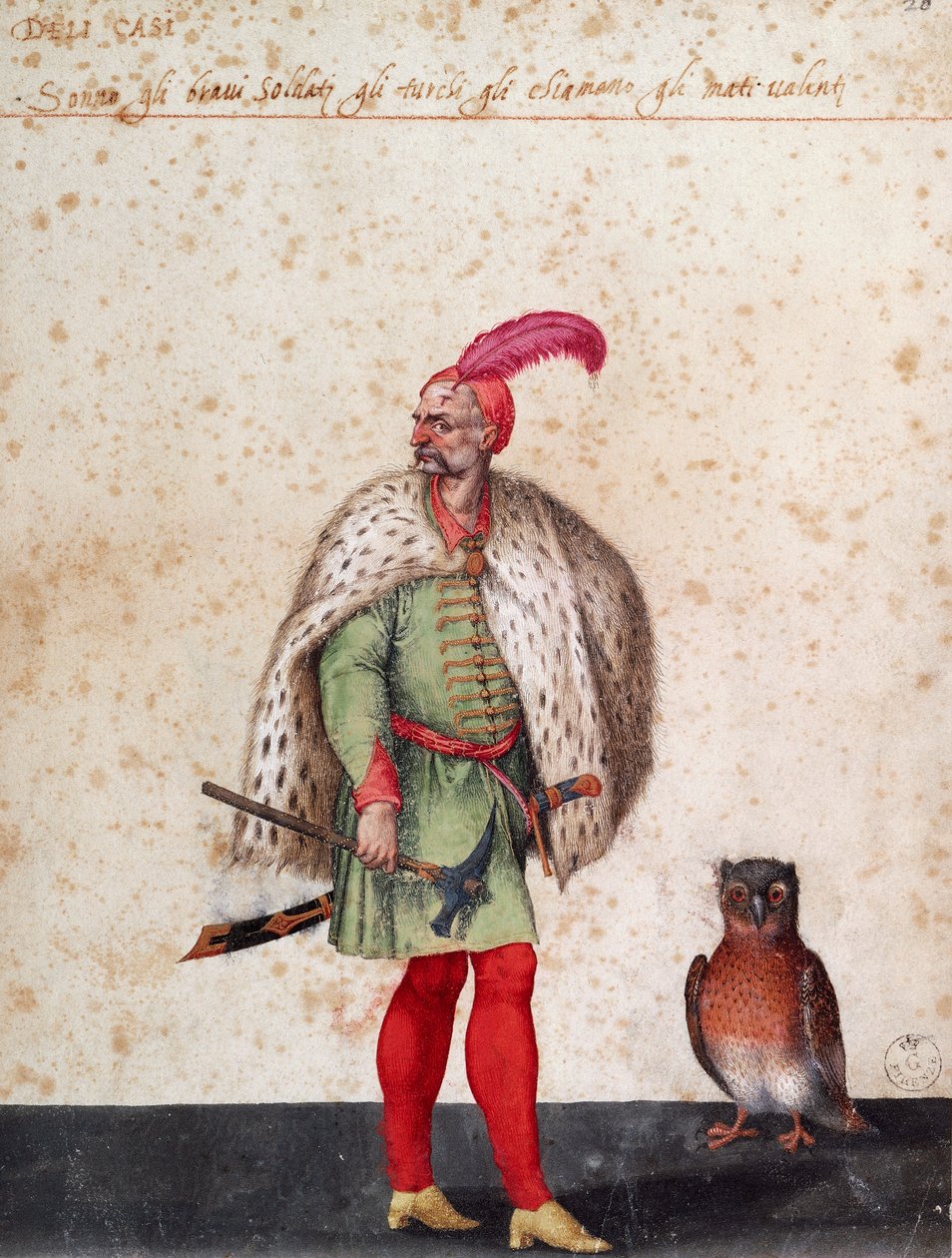 Türkischer Soldat mit Eule, Zeichnung von Jacopo Ligozzi von Jacopo Ligozzi
