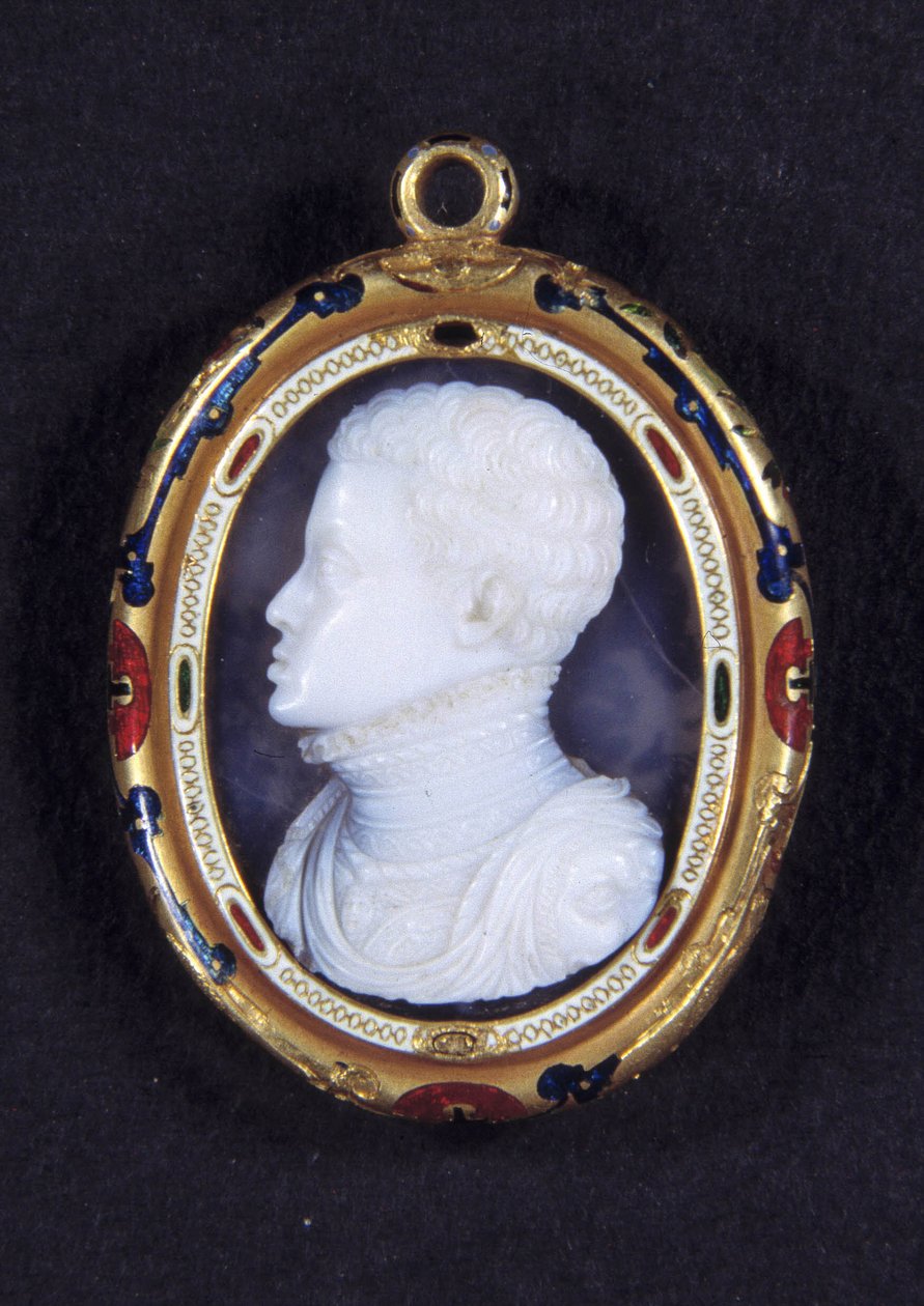 Porträt von Prinz Don Carlos (1545-1568) von Spanien. Chalzedon-Medaillon von Jacopo Nizzola da Trezzo