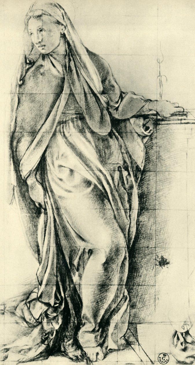 Skizze der Jungfrau Maria für eine Verkündigung, Mitte des 16. Jahrhunderts, 1943 von Jacopo Pontormo
