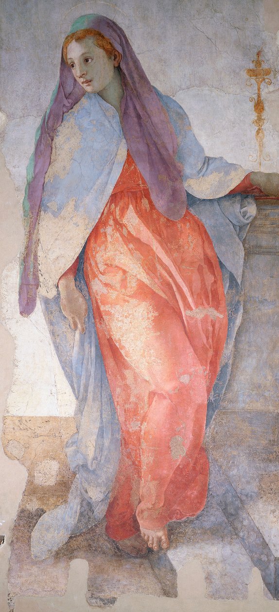 Die Verkündigung von Giacomo Carucci, bekannt als Pontormo (1494-1557), Fresko (Detail), Capponi-Kapelle, Kirche Santa Felicita, Florenz von Jacopo Pontormo