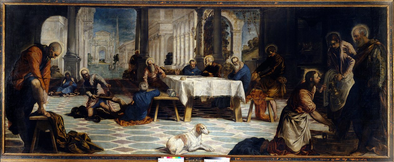Jesus Christus wäscht die Füße seiner Jünger. Gemälde von Jacopo Robusti genannt Il Tintoretto von Jacopo Robusti Tintoretto