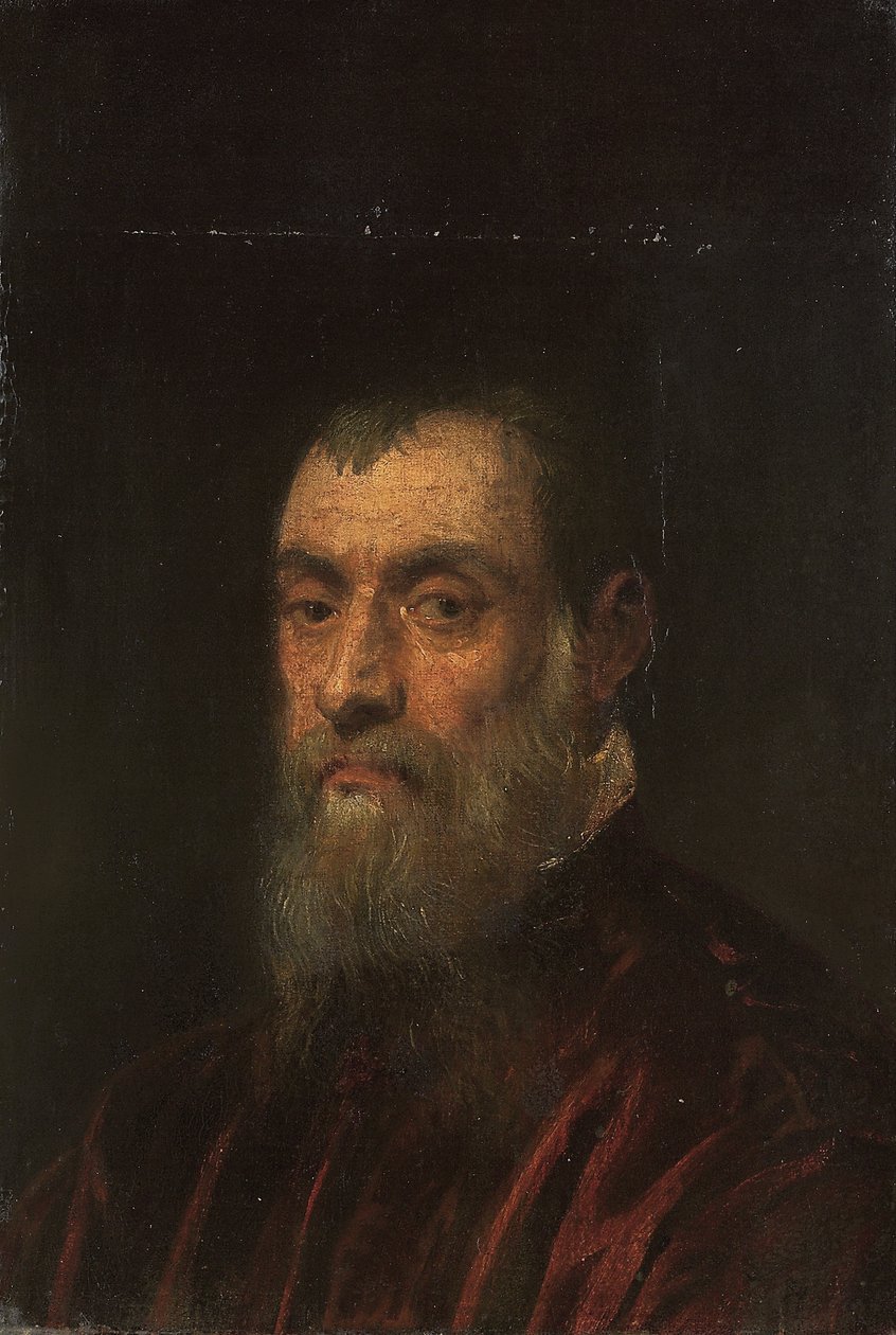 Porträt eines bärtigen Mannes, Brustbild, in einem roten Gewand von Jacopo Robusti Tintoretto