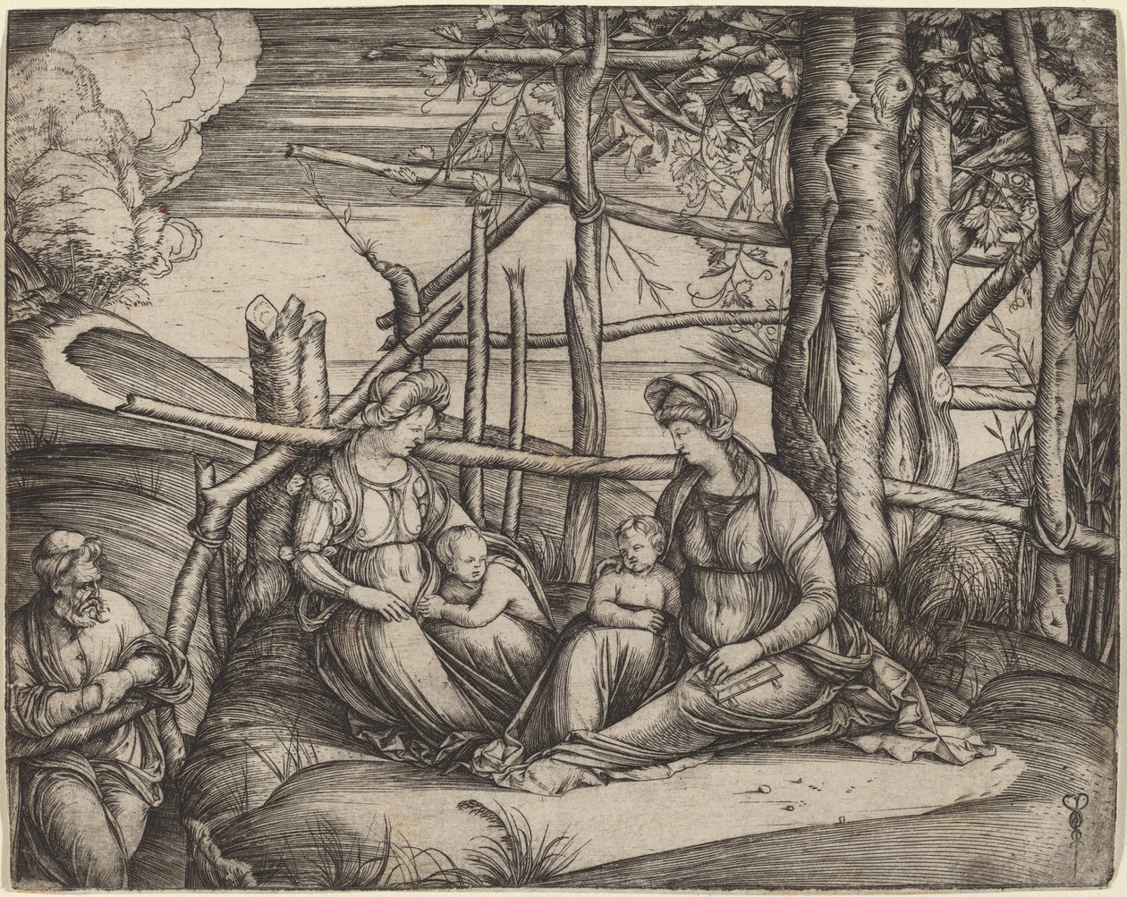 Heilige Familie mit der Heiligen Elisabeth und dem kleinen Heiligen Johannes dem Täufer von Jacopo de Barbari
