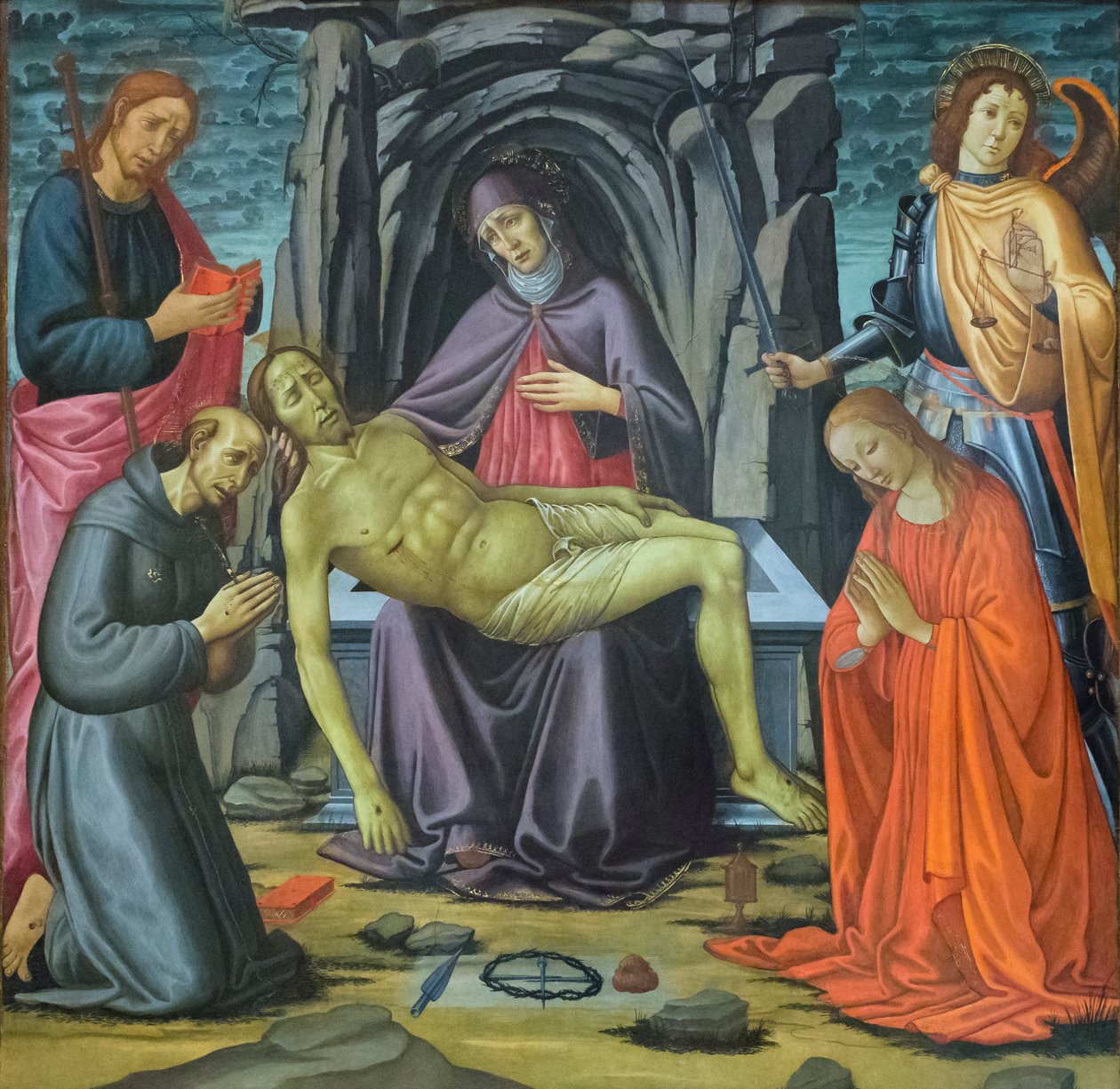 Die Kreuzabnahme und Heilige von Jacopo del Sellaio